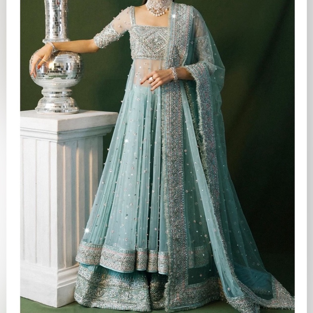 Elegant Long Sleeve Embellished Dress in Light Blue